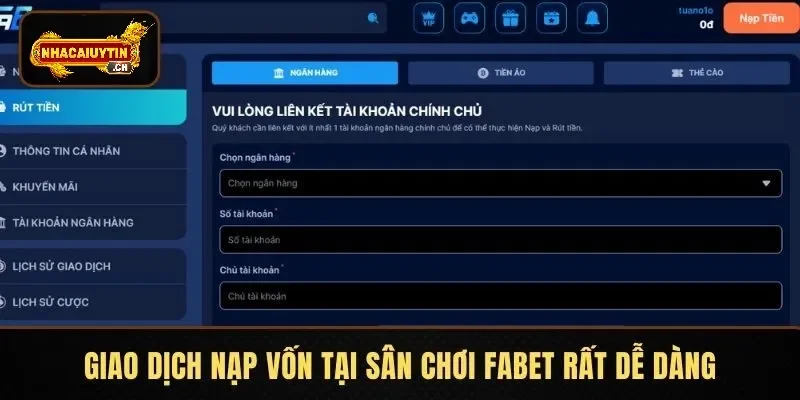 Giao dịch nạp vốn tại sân chơi FABET rất dễ dàng
